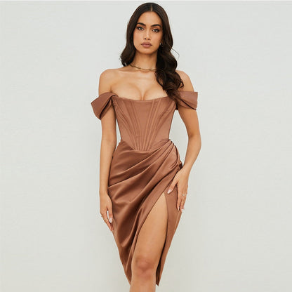 High Quality Summer Satin Bodycon Dress Women Party Dress New Arrivals Elegant Midi Dress Sexy Celebrity Evening Club Dress