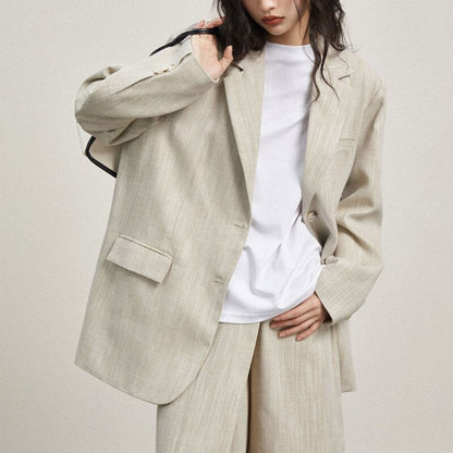 jinran Spring Summer Women's Casual Solid Color Single Breasted Pocket Decorative Big Loose  Oversized Jacket