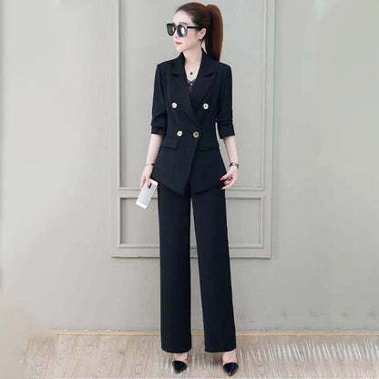 jinran Summer Korean Style Elegant Women's Pants Suit Fashion Slim Jacket Trousers Two-piece Set Office Blazer Temperament Tracksuit