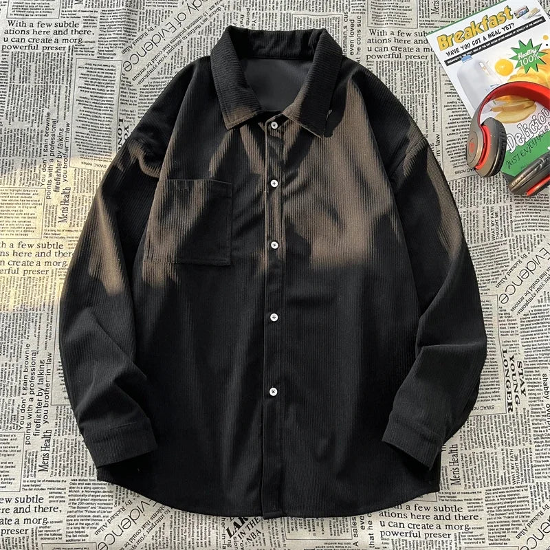 Solid Color Men Shirts Casual Basic Long Sleeve New Unisex Shirt Korean Fashion Outwear Top Male Oversized Blouses