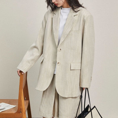jinran Spring Summer Women's Casual Solid Color Single Breasted Pocket Decorative Big Loose  Oversized Jacket
