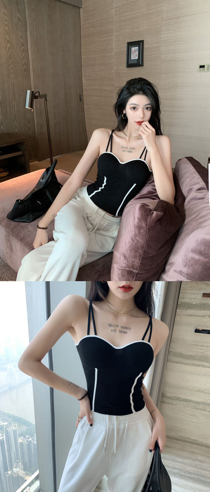 jinran Sexy Camisole Fixed Latex Chest Pad Slim Fit Beautiful Back Bandeau Anti-Sagging Comfortable Elastic Tank Top 2022 New