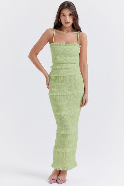 jinran Women Sling Long Dress, Sleeveless Off Shoulder Solid Color Ruffle Party Club Summer Spring Dress