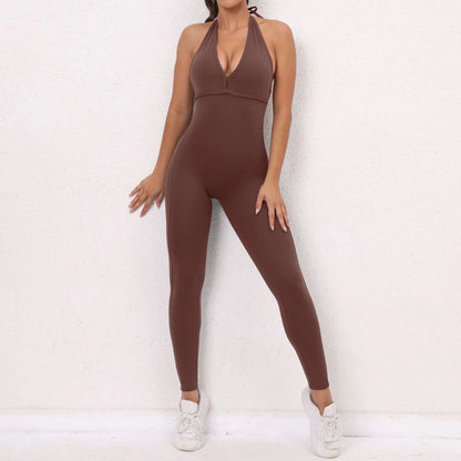 jinran 2024 Deep V Halter Sleeveless Backless Yoga Sets Sport One Piece Jumpsuit Woman Sportwear Gym Workout Overalls Active Wear