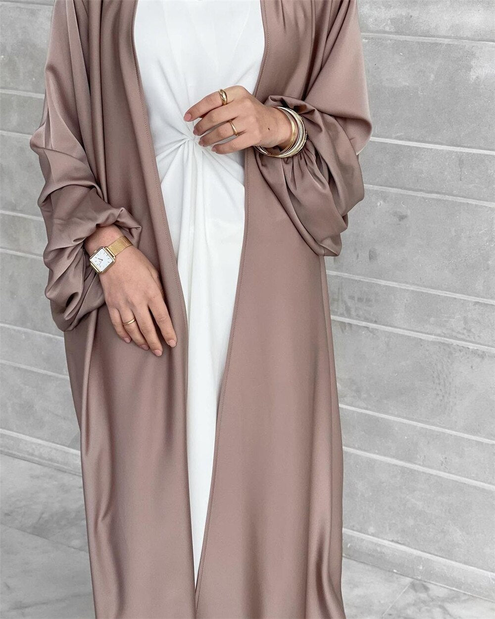 jinran Summer Elegant Solid Color Colorful Temperament Long Skirt Ladies Open Shouder Robe Satin Large Size Belt Muslim Woman Abaya