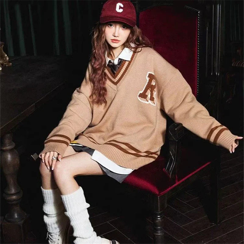 Unisex Spring Autumn Oversize Pullover Sweater For Women Men Students College Japan Korea School DK JK Uniform Sweater Black