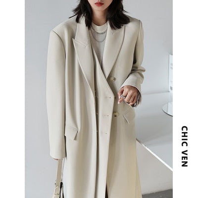 jinran New Women's Long Trench Coat Solid Design Woman Windbreaker Outerwear Female Tops Office Lady Coats Spring Autumn 2022