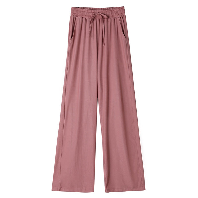 jinran Ice Silk Wide Leg Pants Women'S Spring High Waist Hanging Feeling Loose Summer Thin Casual Straight Tube Feeling Trouser