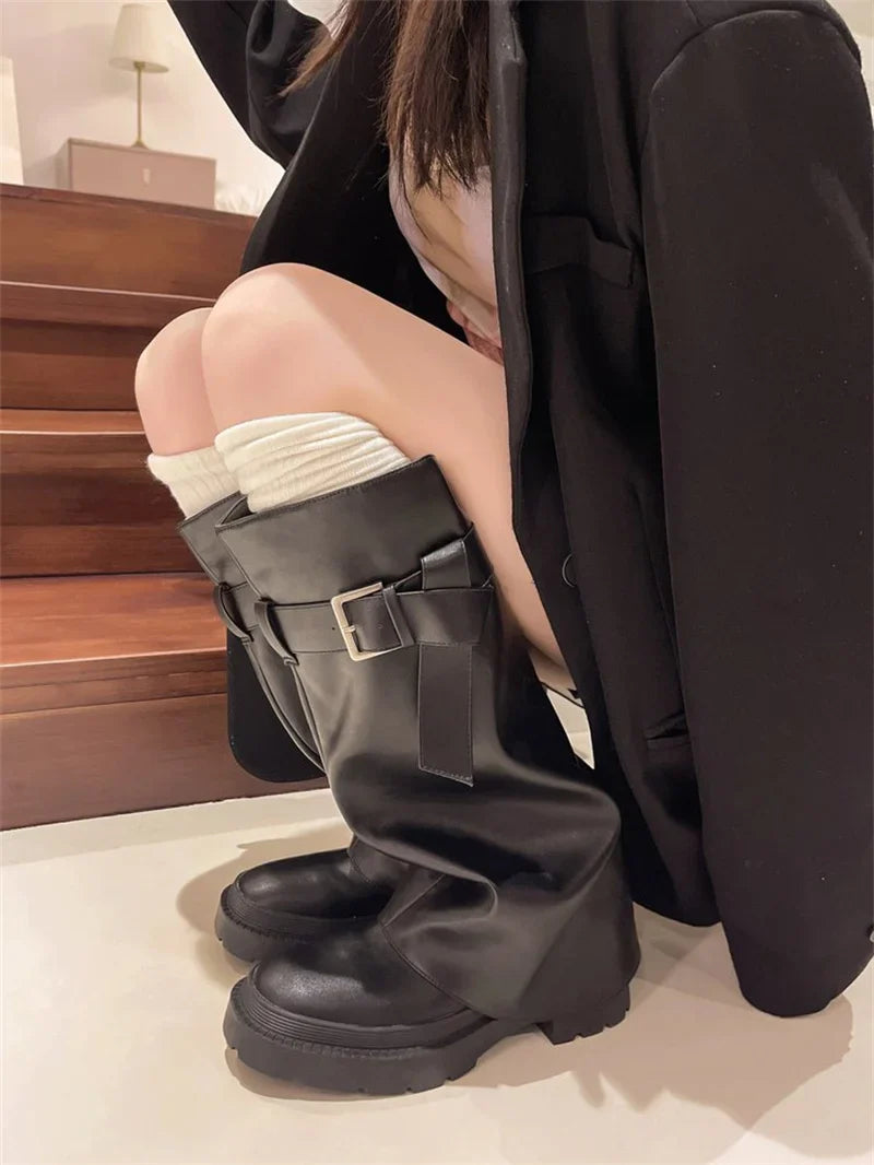 jinran Hot girl design sense 2024 new long tube boots thick soled knight boots fashionable retro high tube pants tube boots for women