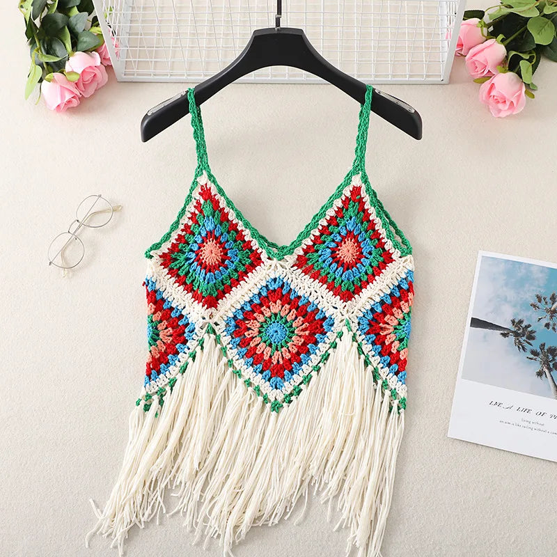 jinran New Hollow Vest for Women Boho Tanktop Bohemian Crop Tops National Style Camisole Lady Free Shipping