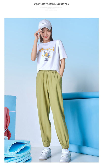 jinran 2022 New Ice Silk Sports Pants Student Women'S 9 Point Casual Summer Style Loose And Thin Mosquito Proof Lantern Trousers Female