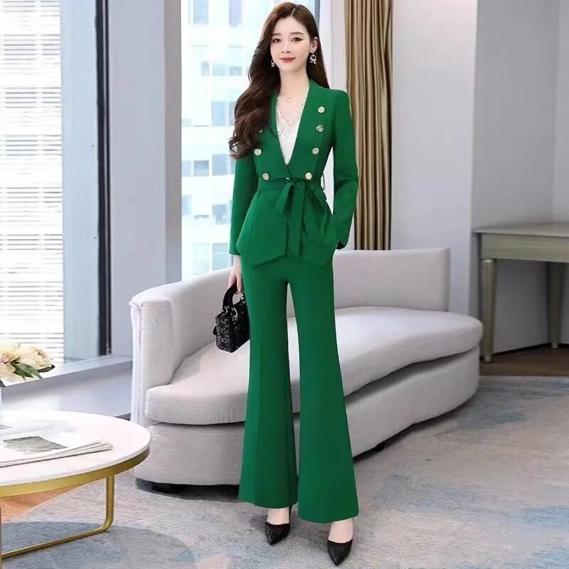 jinran 2022 Summer New Korean Fashion Elegant Women's Pants Suit Office Blazer Jacket Leisure Trousers Two Piece Set Female Clothing