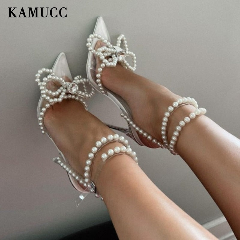 jinran Wedding Women Pumps New Pearl High Heels Sexy Pointed Toe Sandals Party Brand Fashion Shoes for Lady Heels Rhinestone Shoes