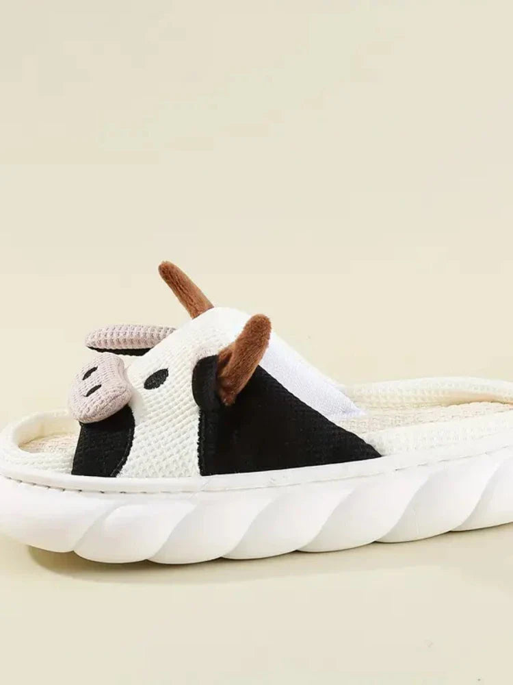 jinran Unisex Open-toed Cow Cartoon Slippers-Non-slip Women New Indoor Shoes Spring Summer Kawaii Comfortable Lovely Family Shoes 2024