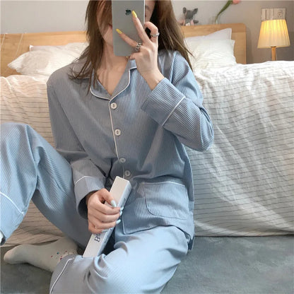 jinran Casual Women's Pajamas Set Spring and Autumn New 2024 Pure Cotton Long Sleeves Long Pants Sweet School Style Homewear Set