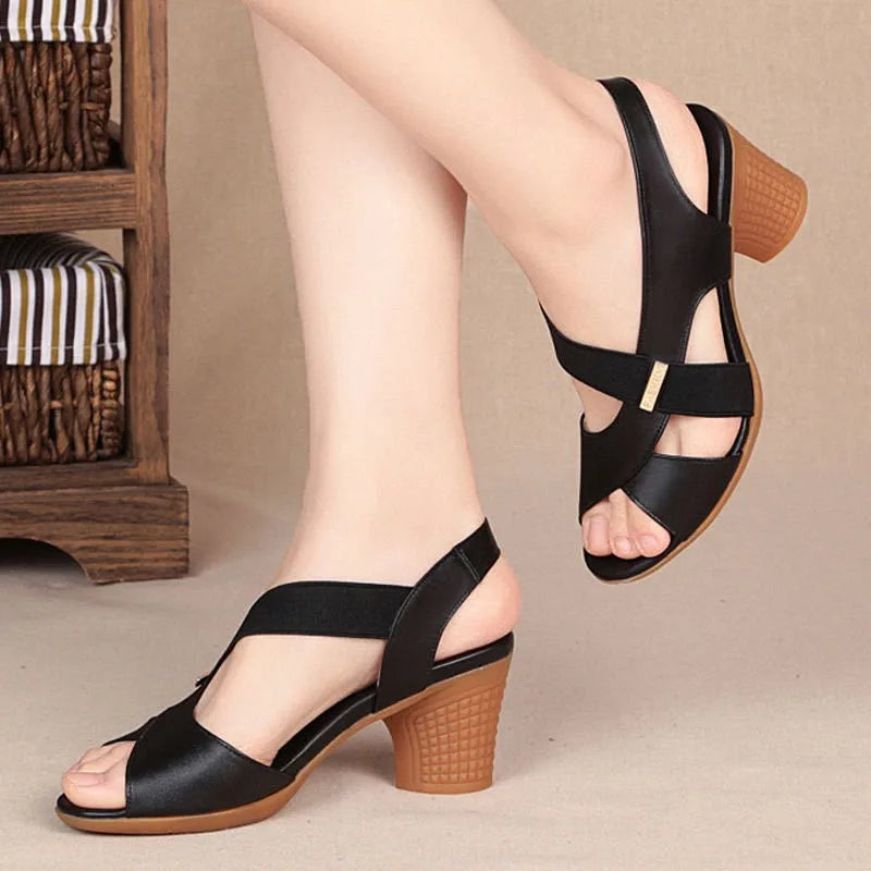 jinran Women Summer Sandals 2024 Round Mid Heel Platform Sandals High Quality Pu Leather Beach Casual Fashion Open Toe Female Shoes