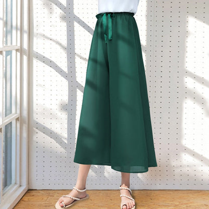 jinran Wide Leg Pants Women'S Spring Summer New Korean  Versatile Loose Chiffon Leisure Straight Tube 8-Point High Waist Trousers Lady