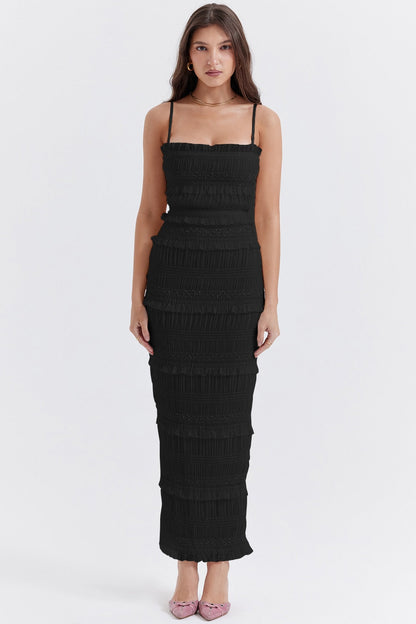 jinran Women Sling Long Dress, Sleeveless Off Shoulder Solid Color Ruffle Party Club Summer Spring Dress