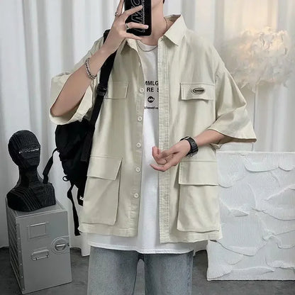 Men's Shirt Plain Oversize Summer Male Shirts Korean Popular Clothes New in Fashion Man 2024 Cool Button Up Tops Xxl