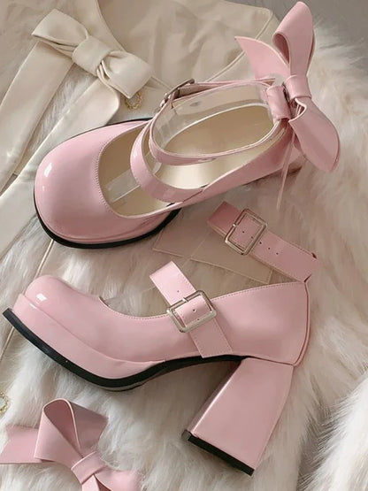 jinran French Style Fashion Mary Janes Shoes Women Bow Lolita Kawaii Chunky Heels Shoes Female Buckle Princess Design Shoes 2024 Summer