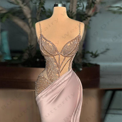 jinran Vintage Women's Mermaid Evening Dresses Elegant Italian Noodle Shoulder Strap Princess Formal Prom Gowns Party 2024