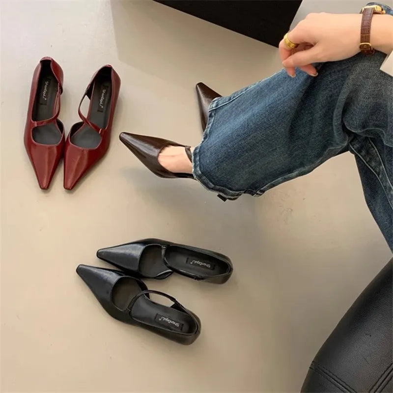 jinran 2024 Spring Band Women Pumps Shoes Fashion Shallow Slip On Slingback Sandals Thin Heel Dress Sexy Pumps Shoes Mujer