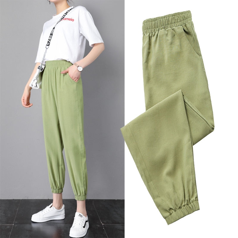 jinran 2022 New Ice Silk Sports Pants Student Women'S 9 Point Casual Summer Style Loose And Thin Mosquito Proof Lantern Trousers Female