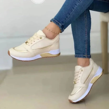 jinran 2024 Hot Sale Ladies Shoes Lace Up Women's Vulcanize Shoes Autumn Round Toe Mixed Colors Increase Height Casual Sneakers Women