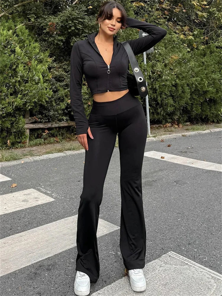 nvxiot  -  Winter Casual 2 Piece-Set Straight Legg Female Zipper Cardigan And High Waist Skinny Tracksuit Women's Pants Outfits 2024