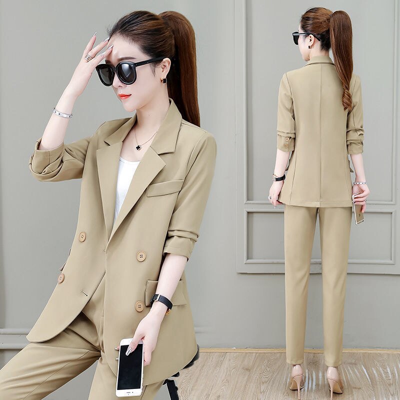 jinran Summer New Korean Fashion Elegant Women's Trouser Suits Office Blazer White Vest Casual Pants Three Piece Set Female Jacket Set