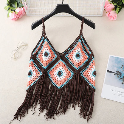 jinran New Hollow Vest for Women Boho Tanktop Bohemian Crop Tops National Style Camisole Lady Free Shipping