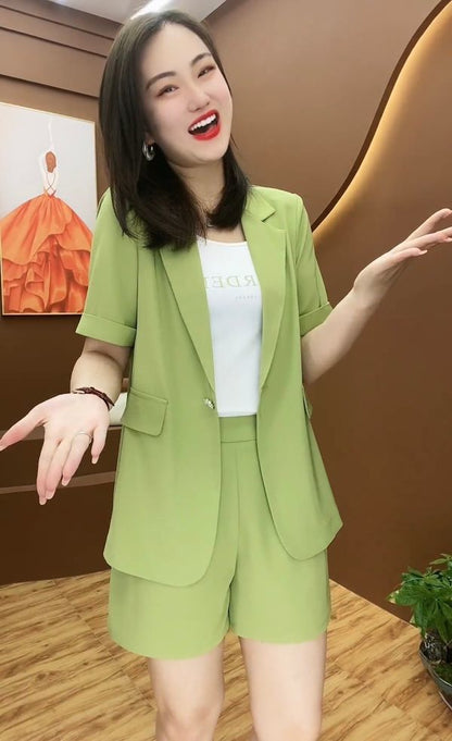 jinran Casual Short Sleeve Jacket Blazer Shorts Two Piece Set Office Work Suit Coverall 2022 Summer New Elegant Women's Shorts Suit