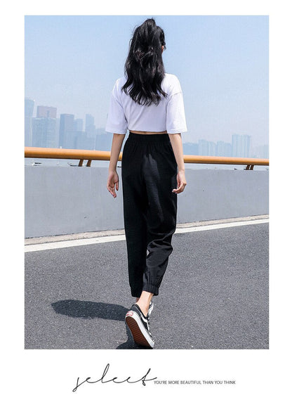 jinran Women'S Spring And Summer Ice Silk Sports  New 9-Point Pants Loose And Thin Female Fashion Leisure Mosquito Proof Trousers