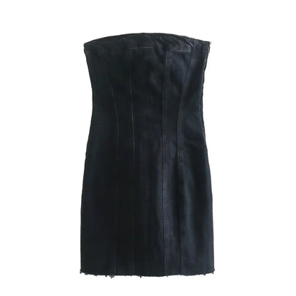 jinran 2024 Denim Mini Dress Women Fashion Slim Backless Strapless Sleeveless Sexy Bodycon Dresses Summer Causal Party Mini Dress