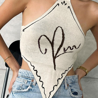 jinran Crop Tops Sexy Y2K Clothes Lace Up Sleeveless Backless Halter Vintage Streetwear Summer Women Knitted Vacation Festival