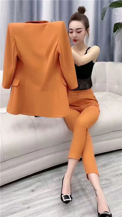 jinran Women's Oversized Suit 2022 Spring and Summer Korean Fashion Commuting Two-piece Suit Leggings Suit Two-piece Suit for Women