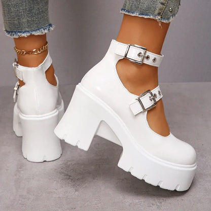 jinran  White Y2K High Heels Pumps Women 2024 Spring Chunky Platform Mary Jane Shoes Woman Plus Size Thick Heel Gothic Shoes 42