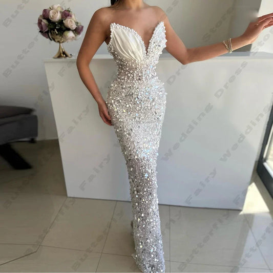 jinran Vintage Women's Evening Dresses Sexy V-Neck Mermaid Sleeveless Princess Prom Gowns Fashion Celebrity Party 2024 Vestidos