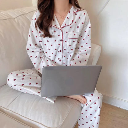 jinran 2024 Korean Style Spring Autumn Rest Pajamas for Women Fashion Long Sleeve Pants High Grade Elegant Comfortable Lapel Loungewear