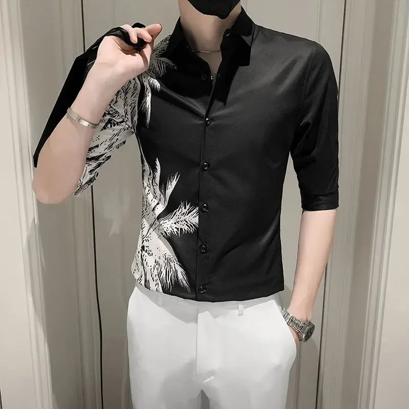 Male Shirts Graphic Oversize White Half Sleeve Men's Shirt with Sleeves Designer Slim Fit Normal Fashion 2024 Korean Style Xxl I