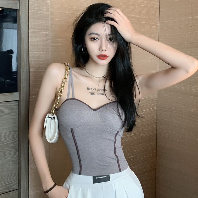 jinran Sexy Camisole Fixed Latex Chest Pad Slim Fit Beautiful Back Bandeau Anti-Sagging Comfortable Elastic Tank Top 2022 New