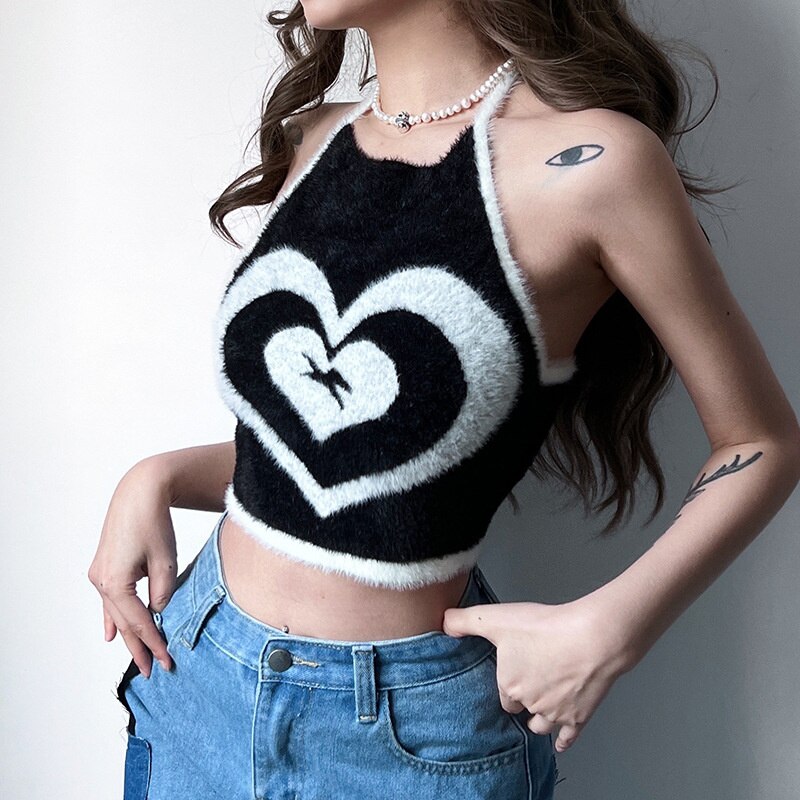 jinran Sexy Love Knit Halter Tube Tee Backless Bottoming Slim Fit Vest Crop Top Women's Spring 2022 New Style Tee Tank Tops