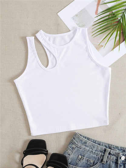 jinran Sexy Rib-knit Tank Top for Women Summer Solid O-neck Sleeveless Crop Tops Street Vintage Korean Fashion Shirt Vest Y2K Clothes