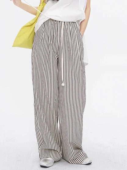 jinran  Casual Striped Wide Leg Pants Women Korean Fashion Summer Trousers Female Vintage Streetwear White Black Classic Pants