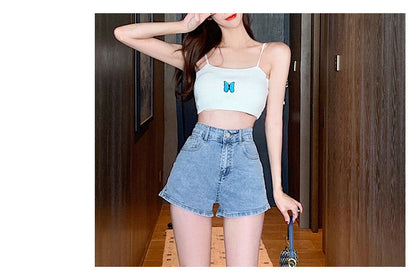 jinran White Jean Shorts Women Summer High Waisted Solid Hot Short Jeans for Ladies Elastic High Waist Denim Shorts Women Summer