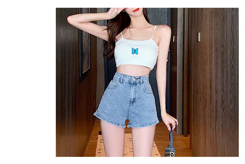 jinran White Jean Shorts Women Summer High Waisted Solid Hot Short Jeans for Ladies Elastic High Waist Denim Shorts Women Summer