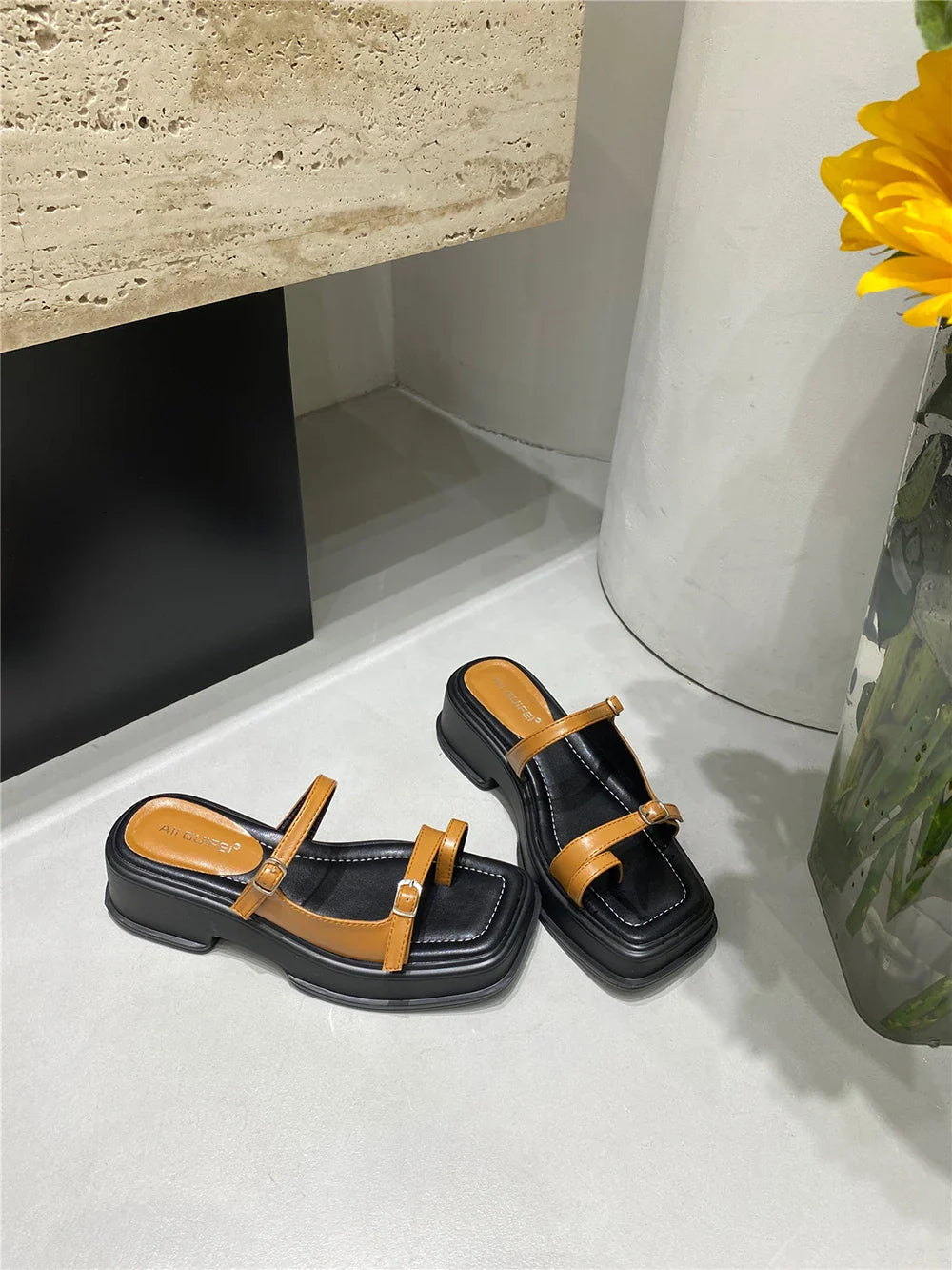 jinran Fashion Women Slides Slippers Black Brown Silver White Summer Outside Mules Shoes Wedge Low Heels Slip On Party Casual Slippers