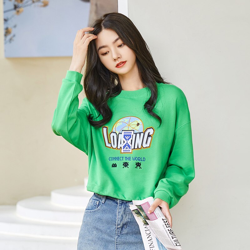 jinran Sweatshirt Women Green Short Section 2022 Spring New Oversize Hoodies Trend Retro Personality Women'S Clothing