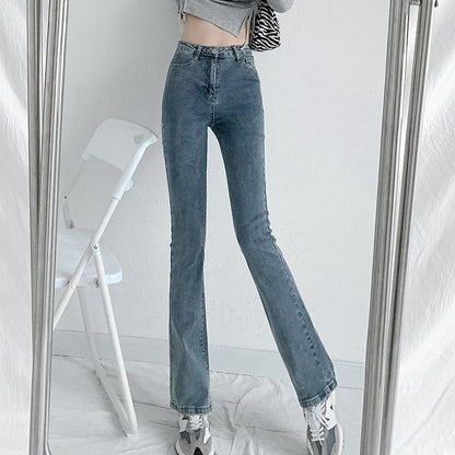 jinran Jeans Women Solid Blue Sexy Slimhigh Waist Jean Simple Ladies  Full Length Mom Cowboy Denim Flared Pants Mujer 2022 Spring New