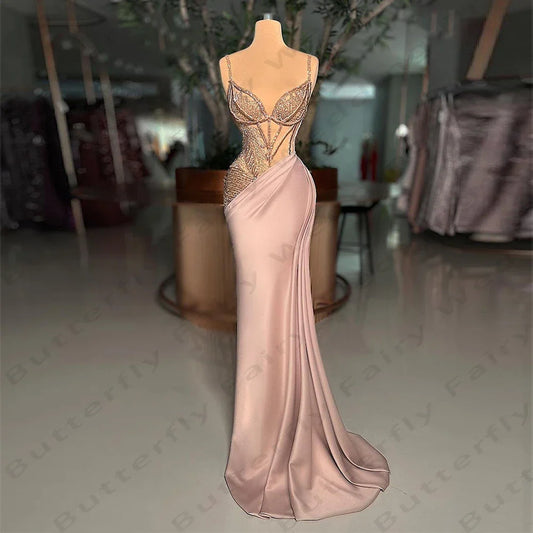 jinran Vintage Women's Mermaid Evening Dresses Elegant Italian Noodle Shoulder Strap Princess Formal Prom Gowns Party 2024